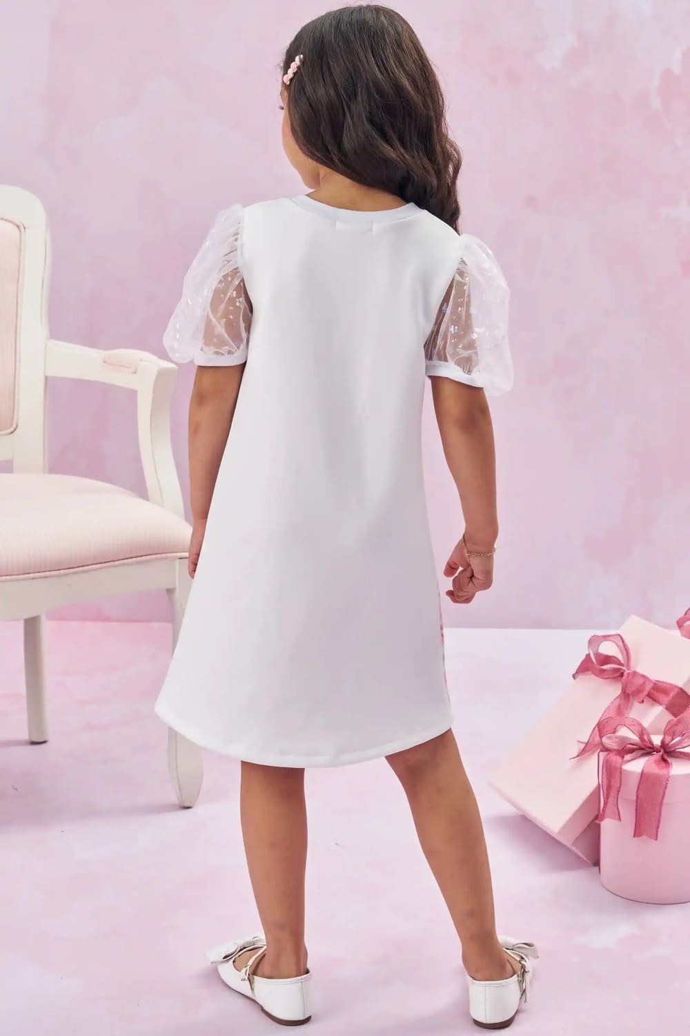 Vestido Infantil Kukie Verão Branco Gatinha