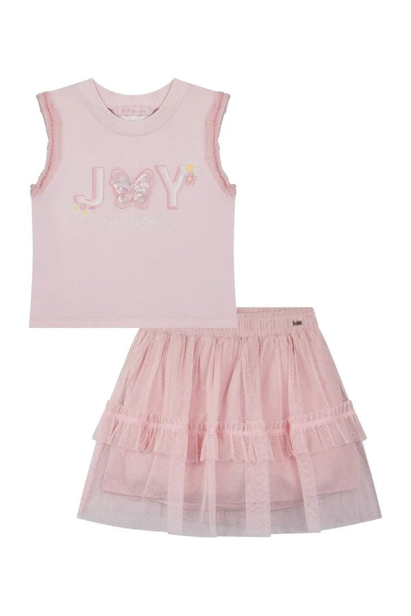 Conjunto Infantil Kukiê Verão com Saia e Blusa Rosa Borboletinha