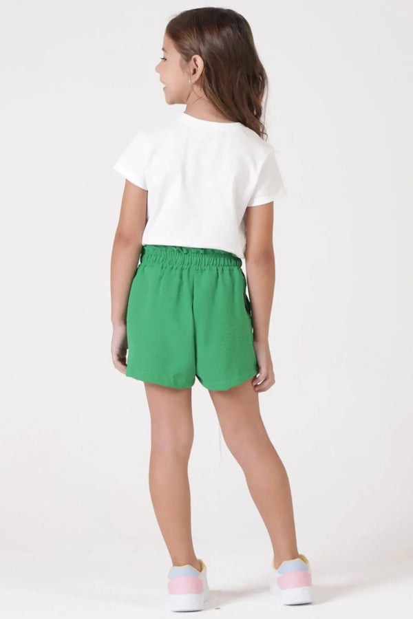 Conjunto Infantil Kukiê Verão com Shorts Verde e Blusa Branca Moranguinho