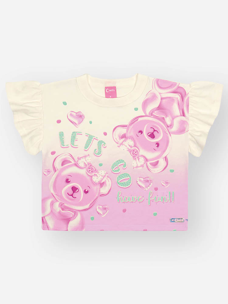 Blusa Infantil Cinti Verão Branca Ursinhas com Strass