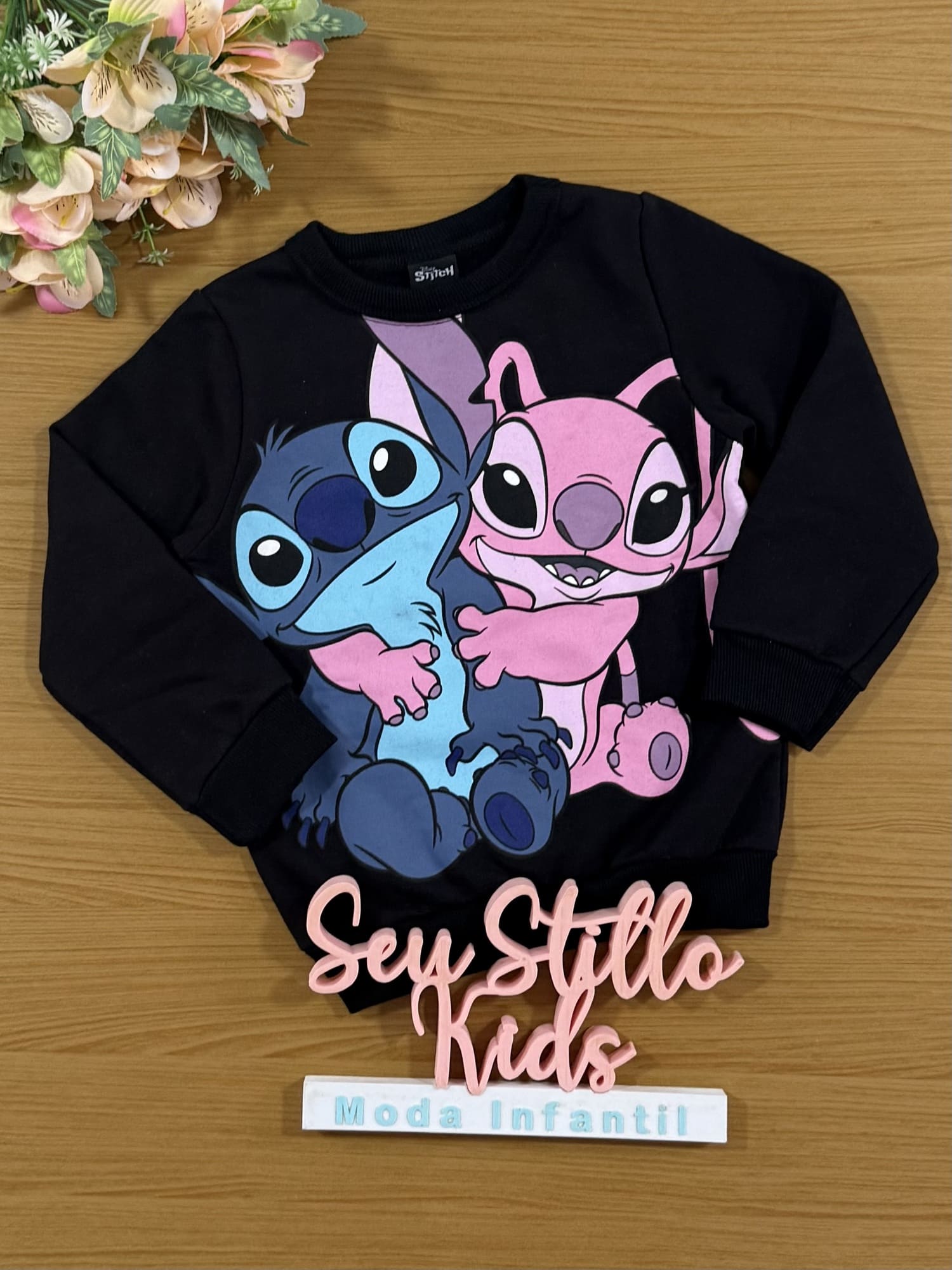 Moletom Infantil Stitch Preto Flanelado Disney Brandili