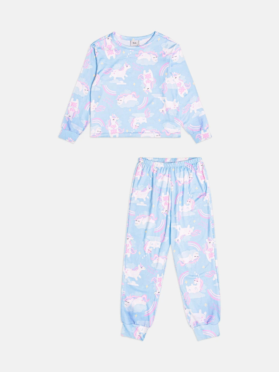 Pijama Infantil Bimbi Inverno com Calça e Blusa Manga Longa Azul Unicórnios