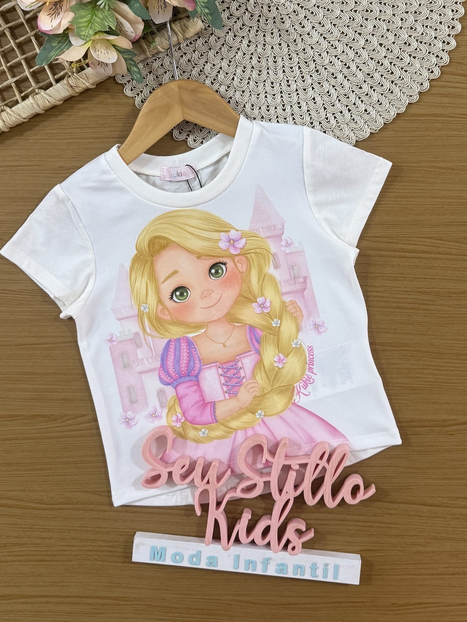 Blusa Infantil Kukiê Verão Branca Princesa Rapunzel