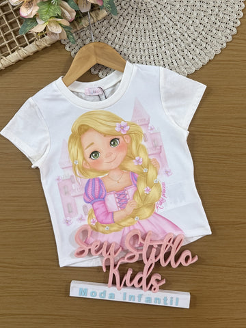 Blusa Infantil Kukiê Verão Branca Princesa Rapunzel