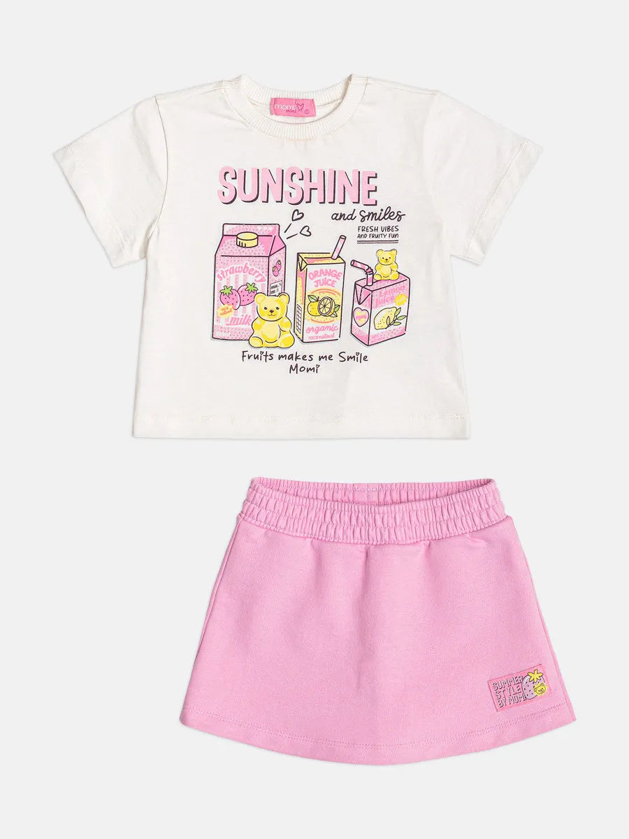 Conjunto Infantil Menina Momi Shorts Saia Rosa e Blusa Juice Strass