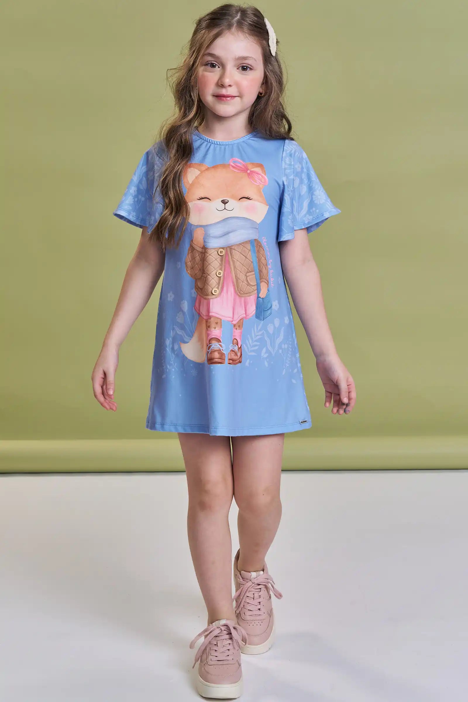 Vestido Infantil Kukiê Inverno Azul Raposinha