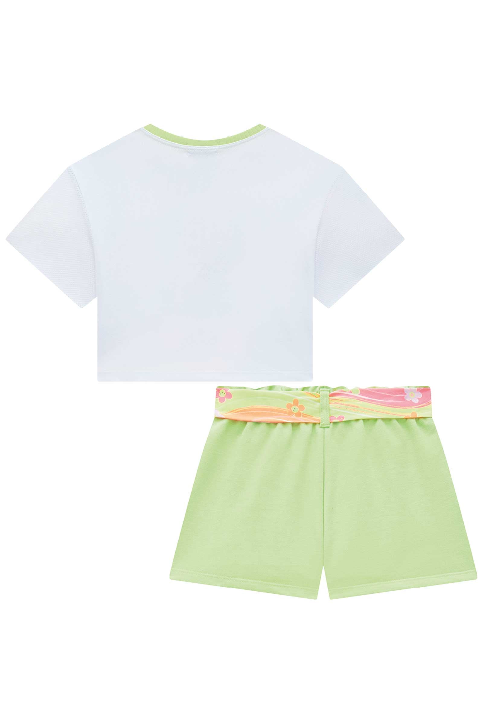 Conjunto Infantil Kukie Verão Shorts Verde e Blusa Arco-íris