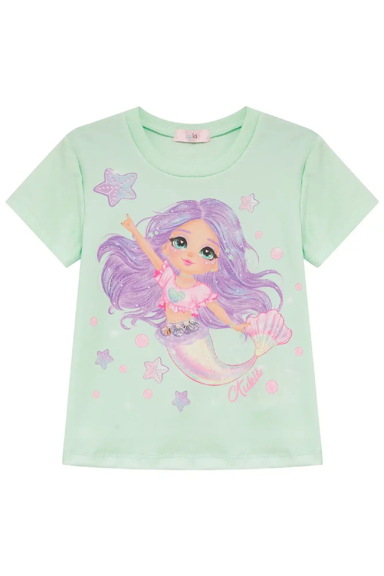 Blusa Infantil Menina Kukiê Verde Sereia Strass