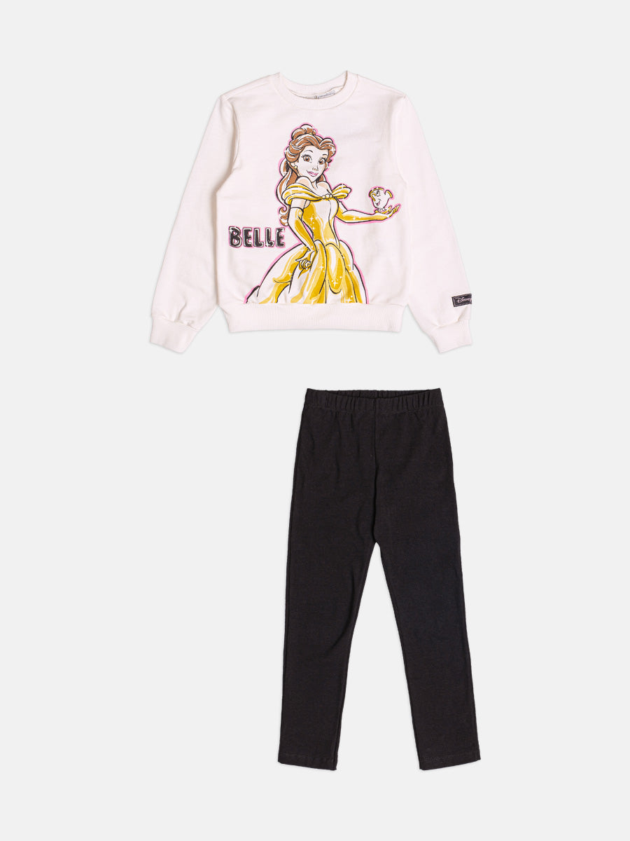Conjunto Infantil Bimbi Inverno com Calça Legging Preta e Moletom sem Flanela Princesa Bela Disney