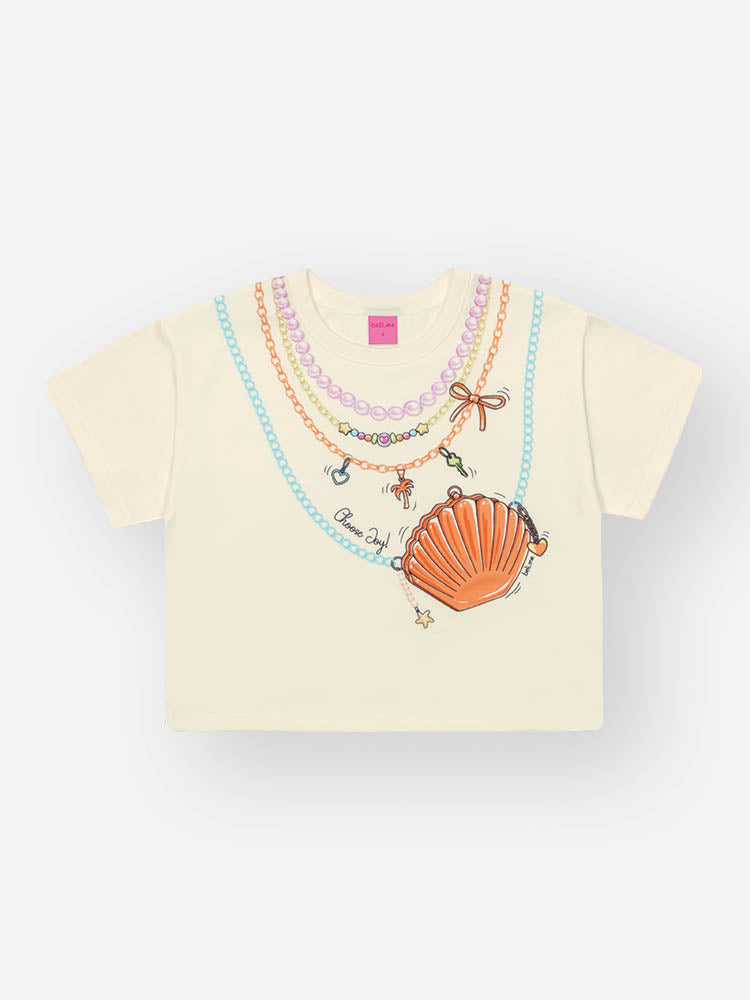Conjunto Infantil Belime Verão com Shorts Saia Off White e Blusa Branca Acessórios 3D