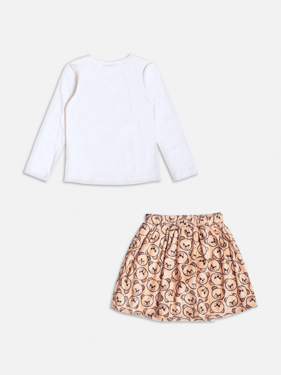 Conjunto Infantil Momi Inverno com Saia e Blusa Manga Longa Ursinha Laço