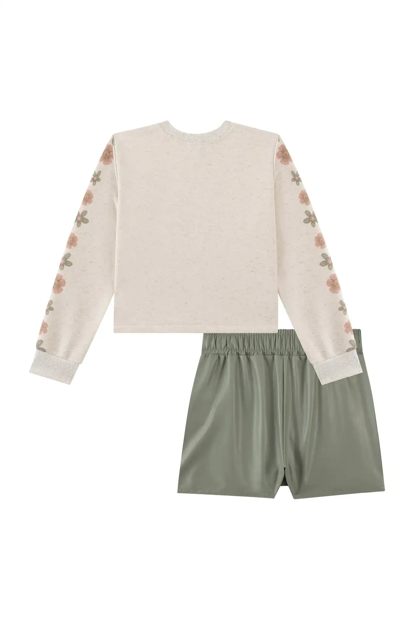 Conjunto Infantil Kukiê Inverno com Shorts Saia Verde e Moletom sem Flanela Ursinha Flozinha