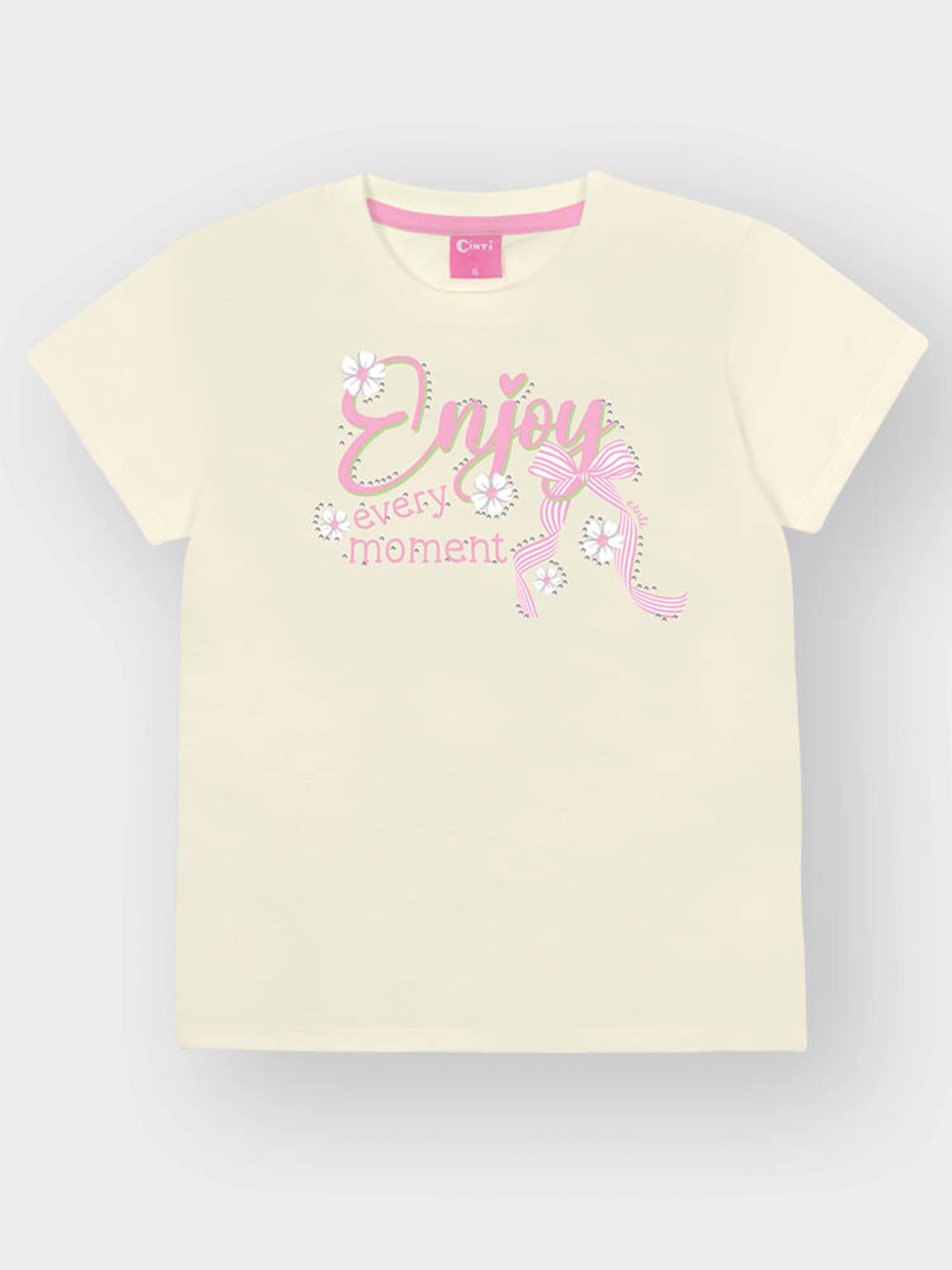 Conjunto Infantil Cinti Verão com Shorts Ciclista Rosa e Blusa Branca Enjoy