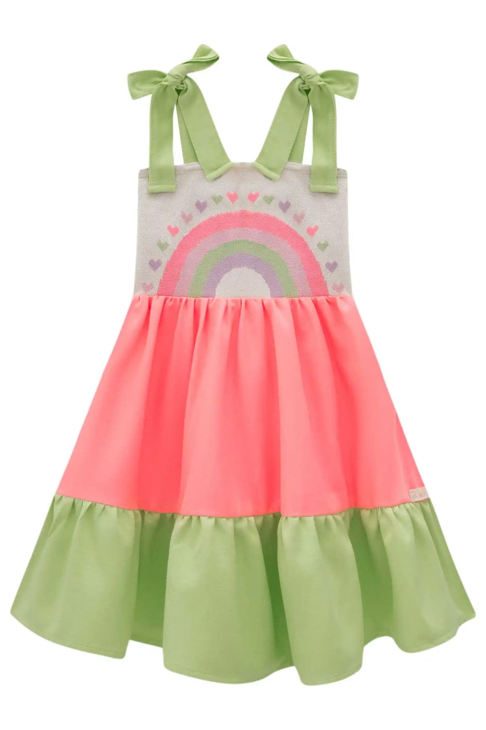 Vestido Infantil Kukie Verão Verde e Rosa Arco-íris