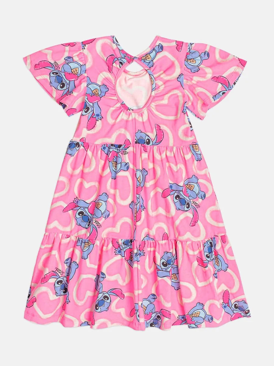 Vestido Infantil Momi Rosa Stitch Sorvetinho Disney