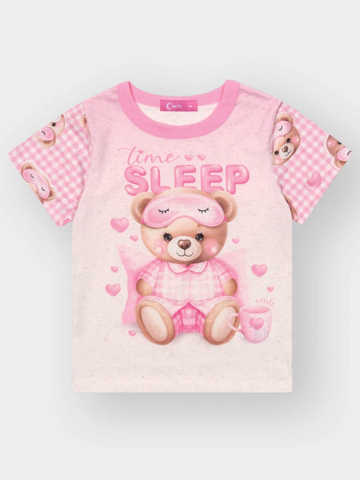 Pijama Infantil Cinti Verão com Shorts e Blusa Rosa Ursinha