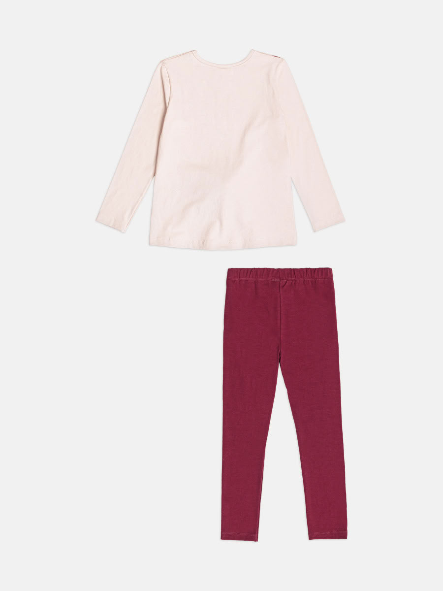 Conjunto Infantil Momi Inverno, Calça Legging Vinho e Blusa Manga Longa Bolsinha 3D com Laço