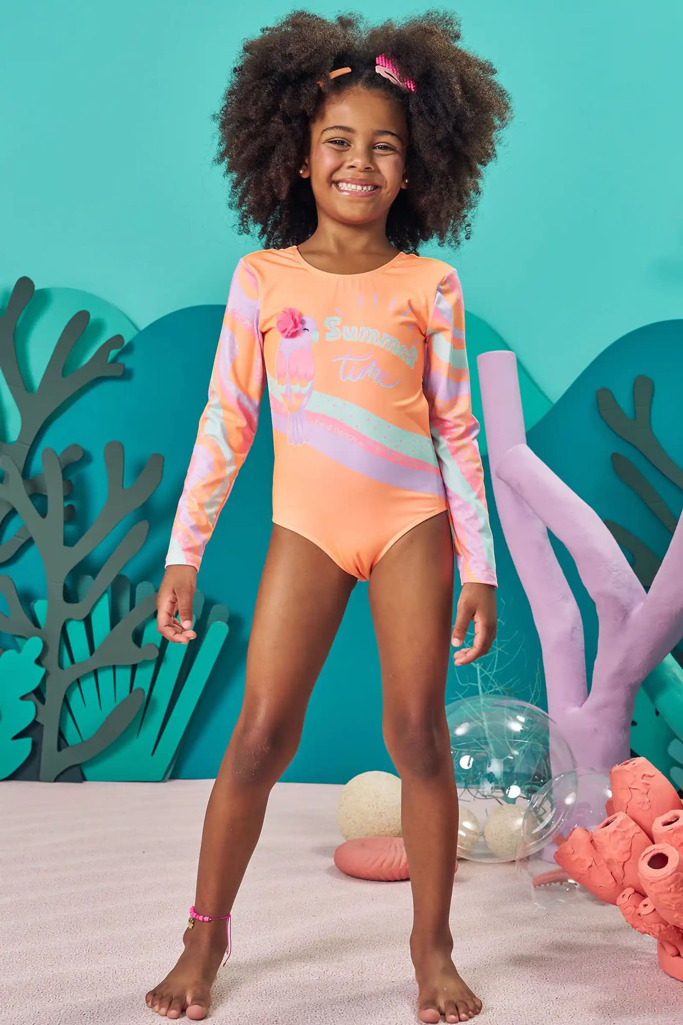 Maiô Infantil Kukiê Verão Laranja Passarinho