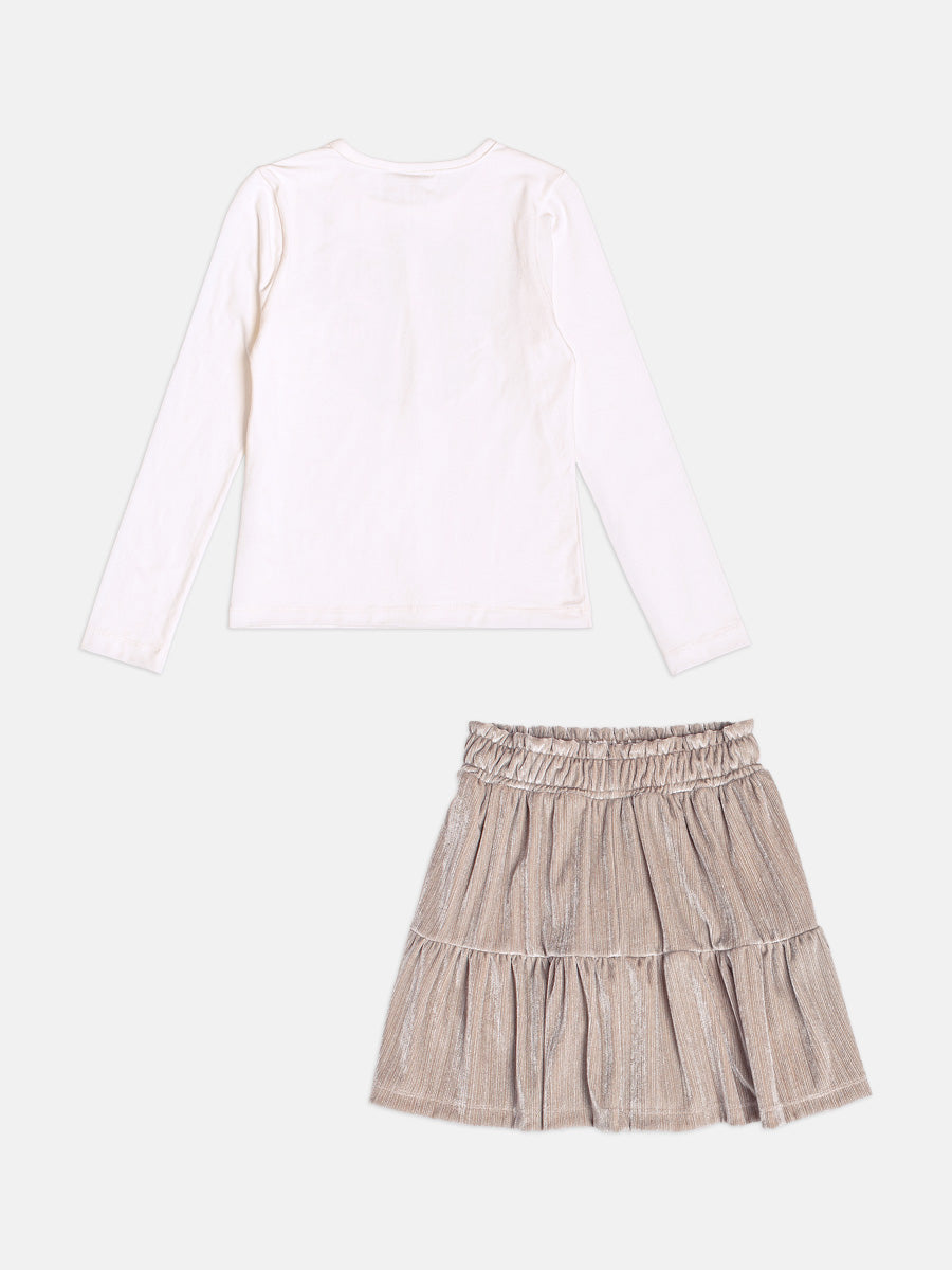Conjunto Infantil Momi Inverno com Saia Cinza e Blusa Manga Longa Lacinho