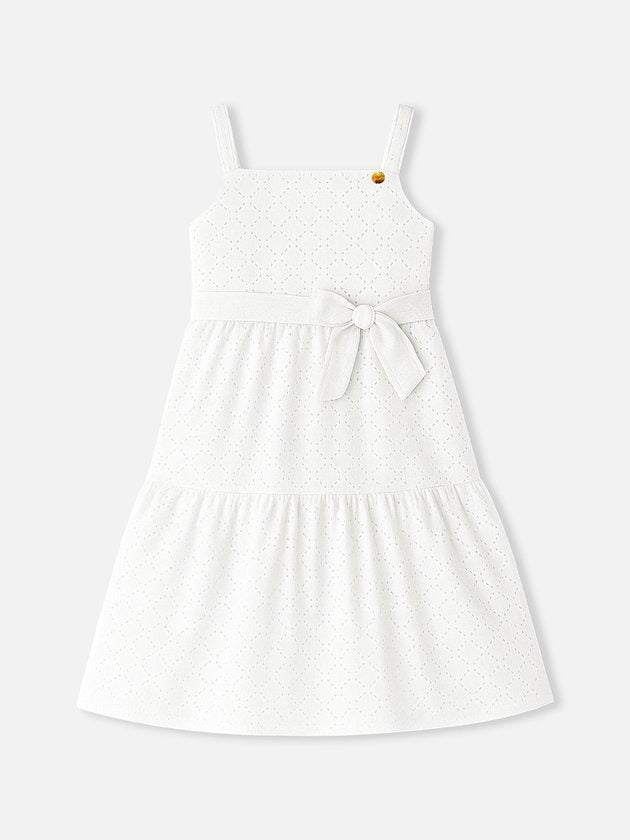 Vestido Infantil Bimbi Verão com Laço em Laise Branco