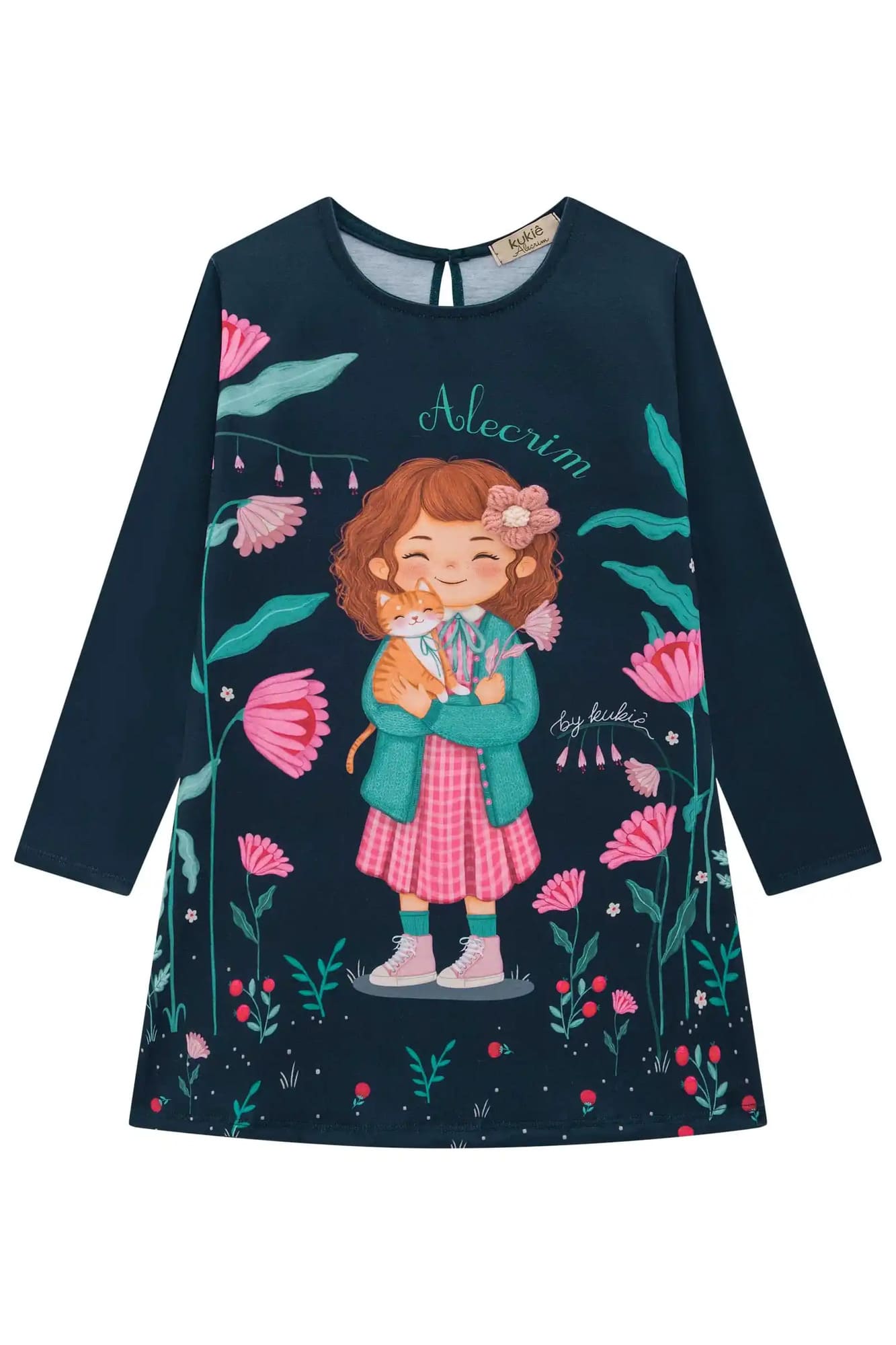 Vestido Infantil Kukie Inverno Azul Marinho Menina no Campo