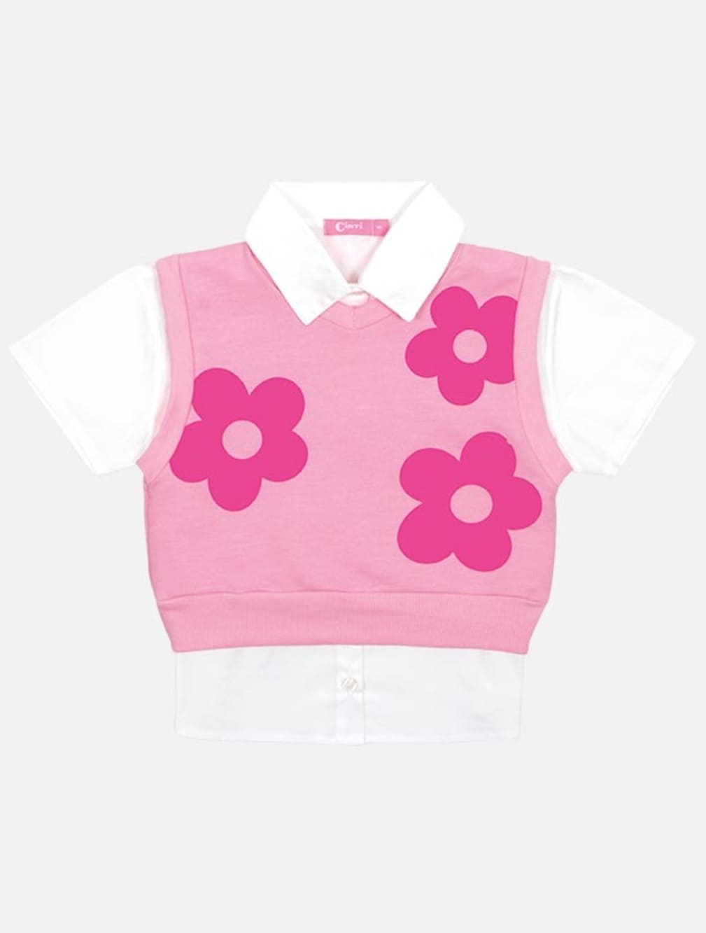 Conjunto Infantil Cinti Verão Shorts, Camisete e Colete Rosa Flor