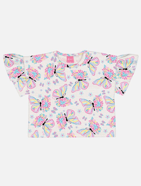 Conjunto Infantil Cinti Verão Shorts e Blusa Borboleta Rosa