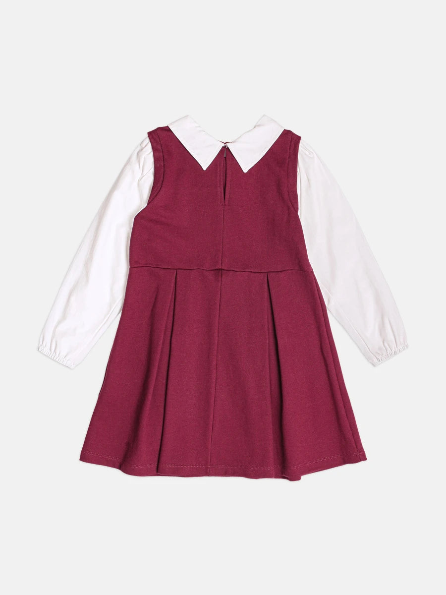 Vestido Infantil Momi Inverno Vinho com Gola e Lacinho