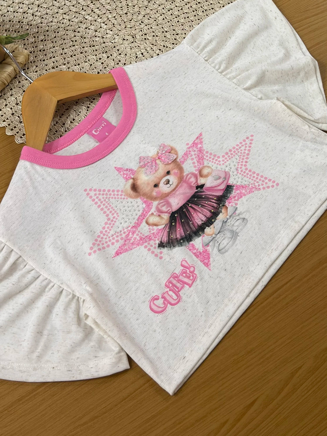 Conjunto Infantil Cinti Invernio com Shorts Azul e Blusa Manga Curta Ursinha Cute
