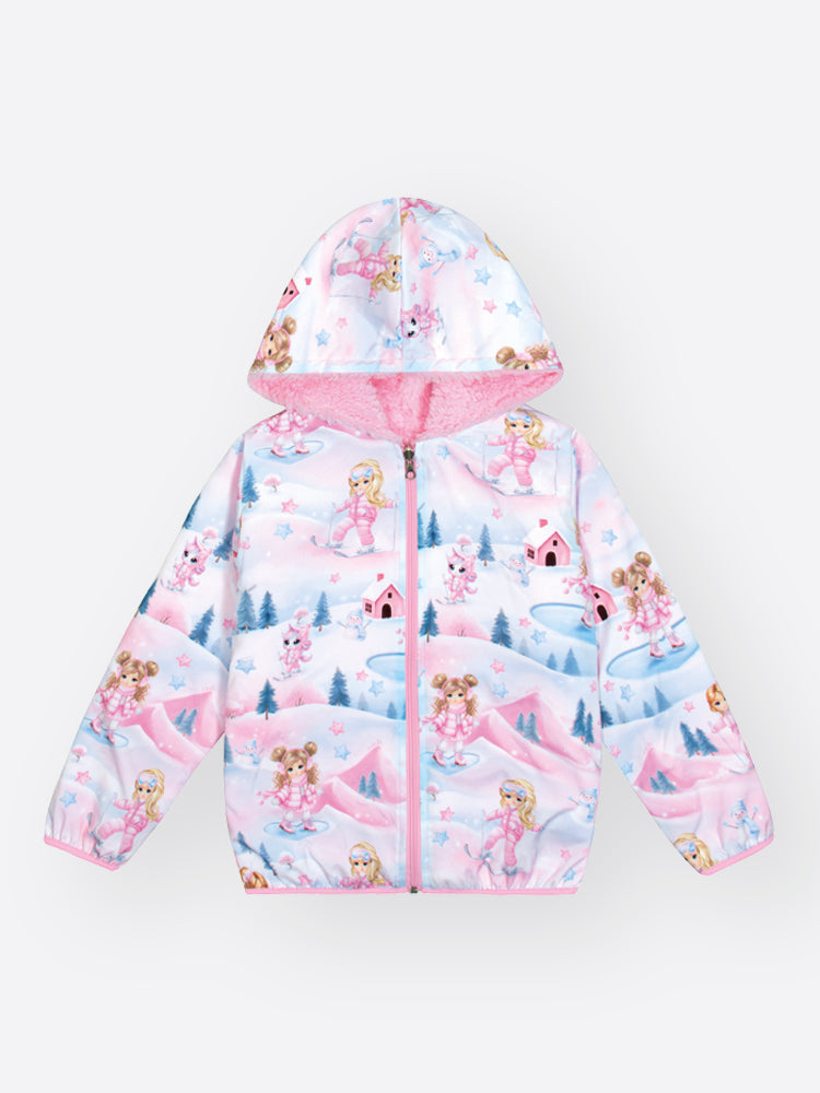 Jaqueta Infantil Cinti Inverno Dupla Face Rosa Meninas na Néve