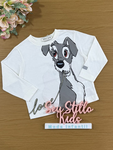 Blusa Infantil Animê Inverno Manga Longa Dama e o Vagabundo Disney