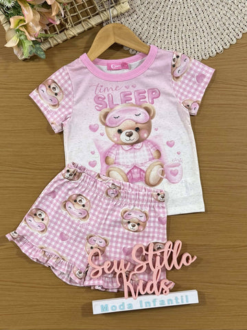Pijama Infantil Cinti Verão com Shorts e Blusa Rosa Ursinha