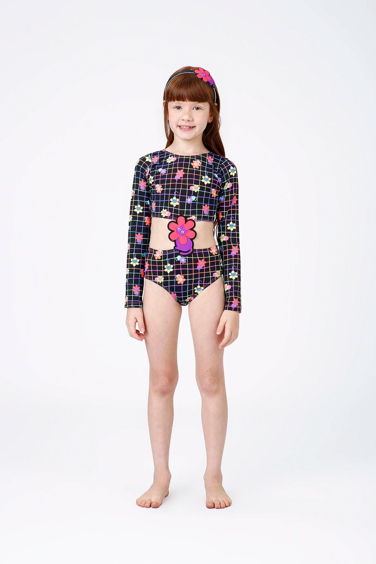 Maiô Infantil Siri Kids Manga Longa Preto Antonela Cats 43047