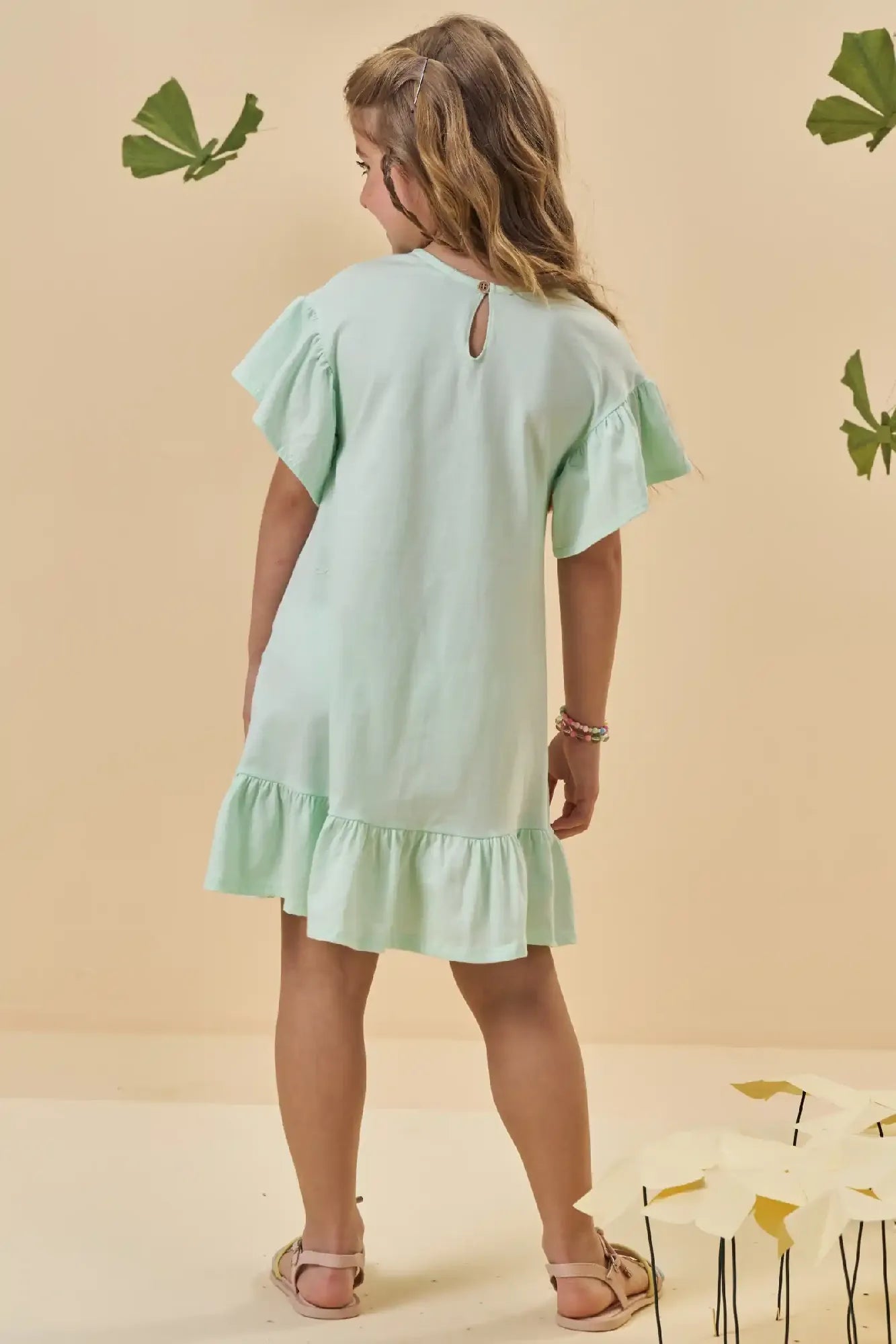 Vestido Infantil Kukiê Verão Verde Ursinha Borboleta