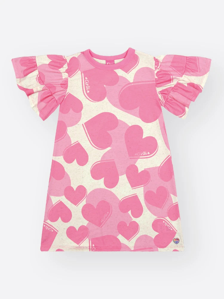 Vestido Infantil Cinti Inverno Rosa Corações