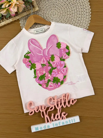 Blusa Infantil Menina Animê Off White Minnie Morangos Disney