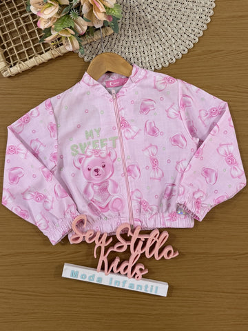 Jaqueta Infantil Cinti Verão Rosa Ursinha Docinhos