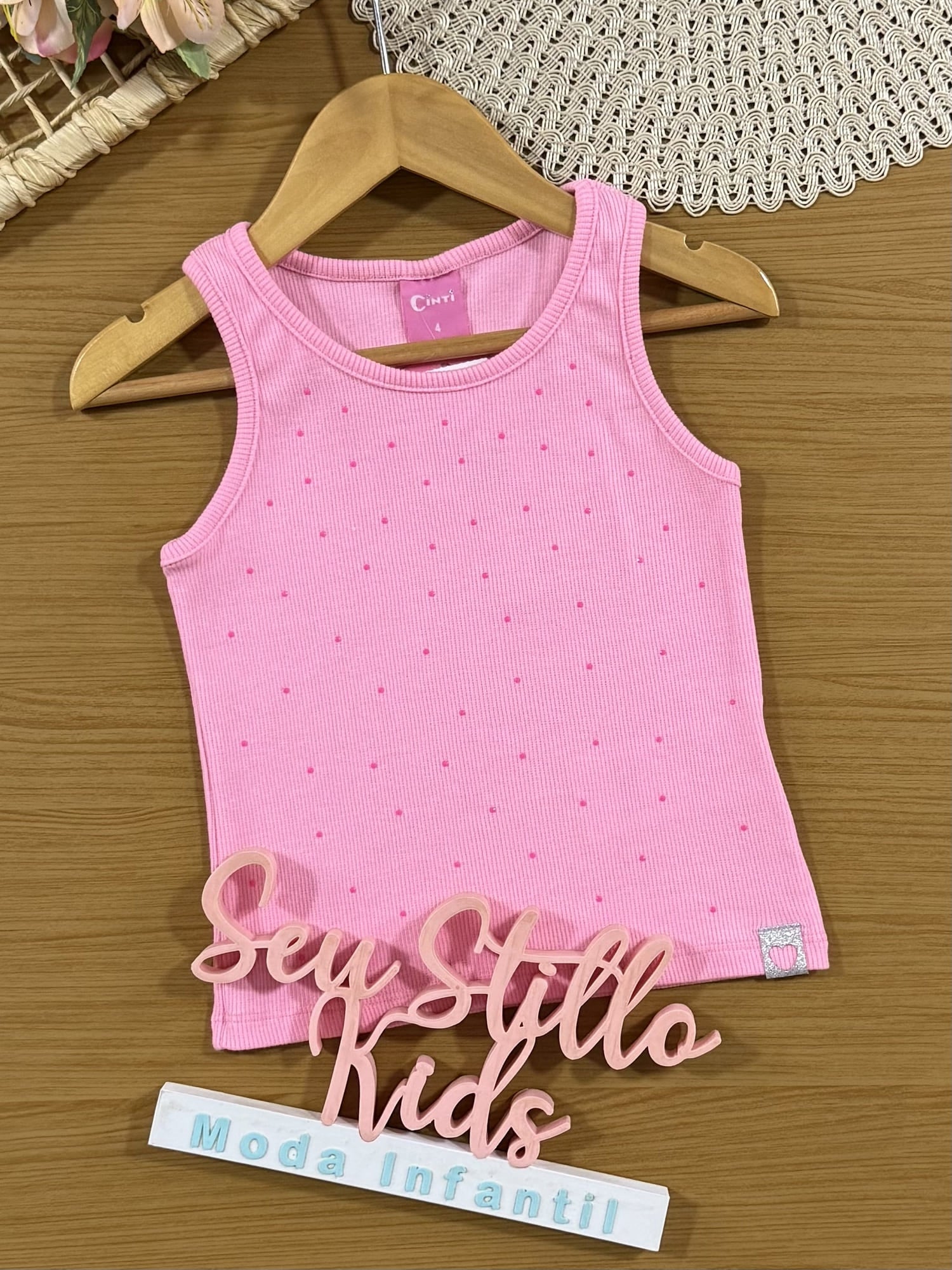 Regata Infantil Cinti Verão Rosa com Strass