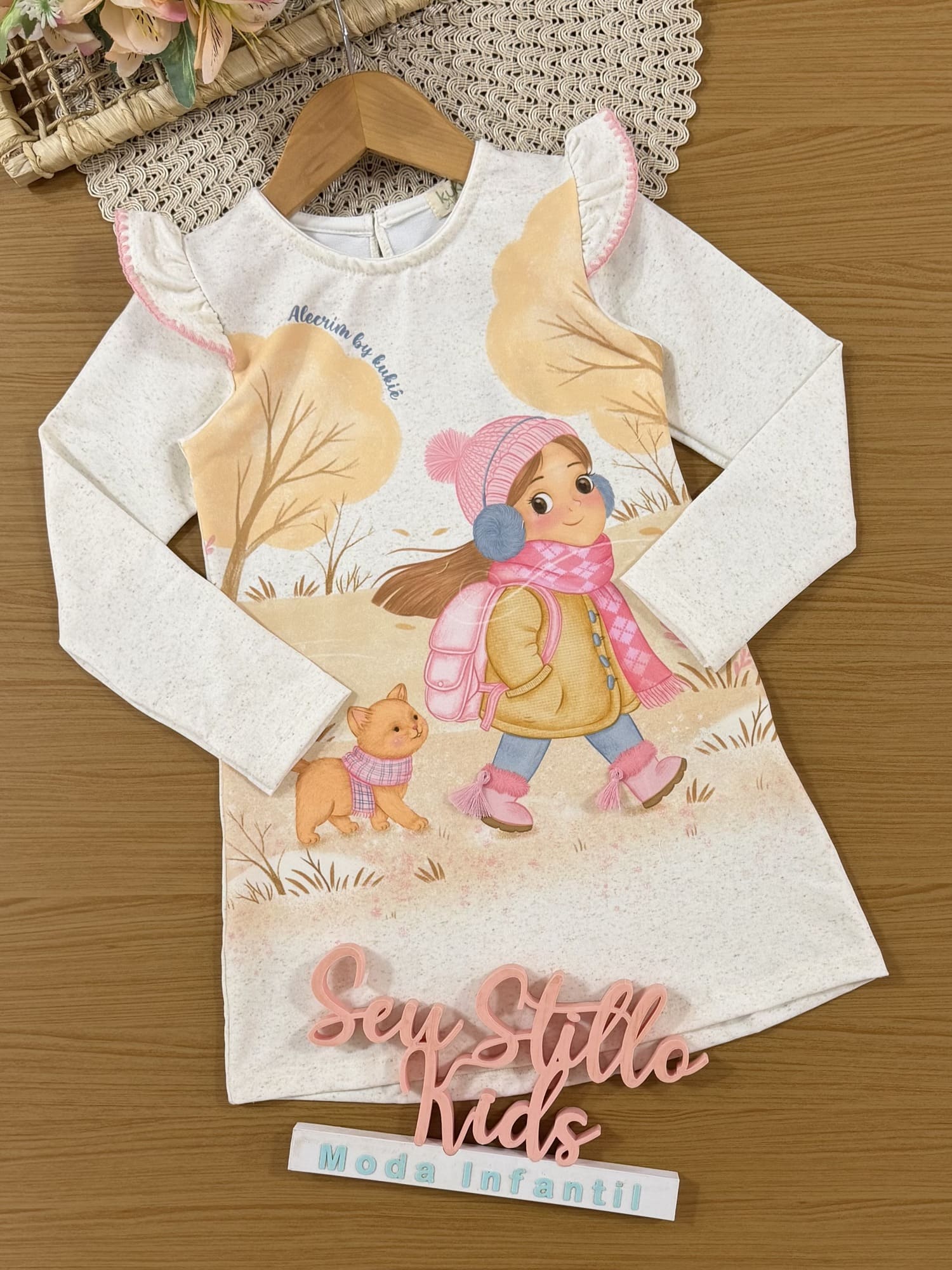 Vestido Infantil Kukiê Inverno Off White Menina Passeio