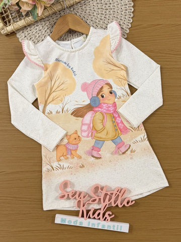 Vestido Infantil Kukiê Inverno Off White Menina Passeio