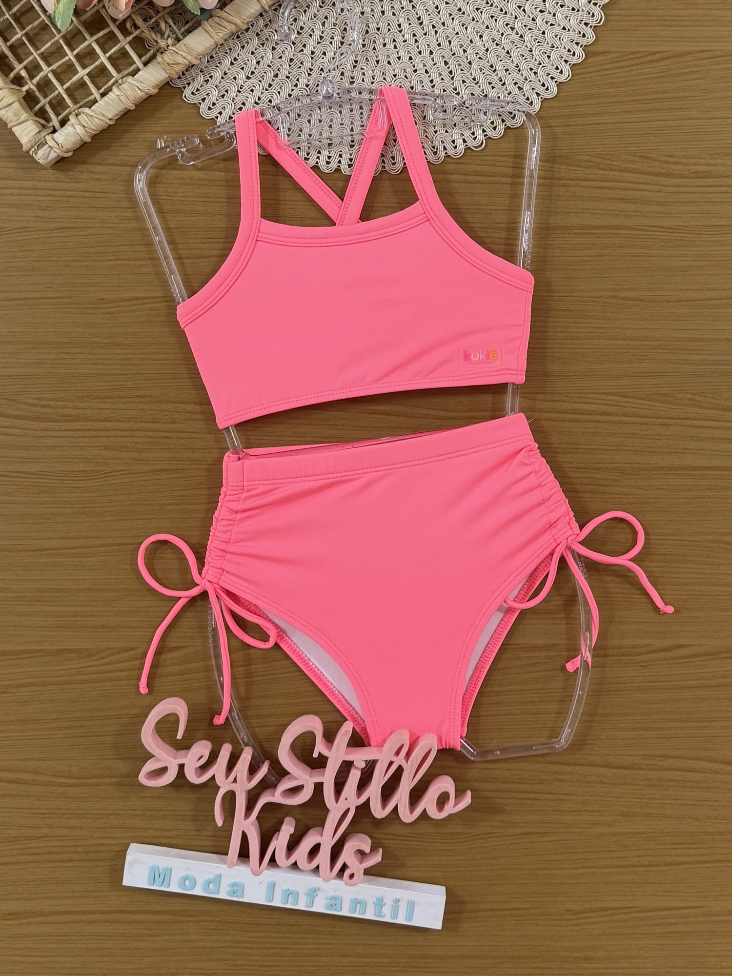 Biquíni Infantil Kukiê Verão Rosa Neon