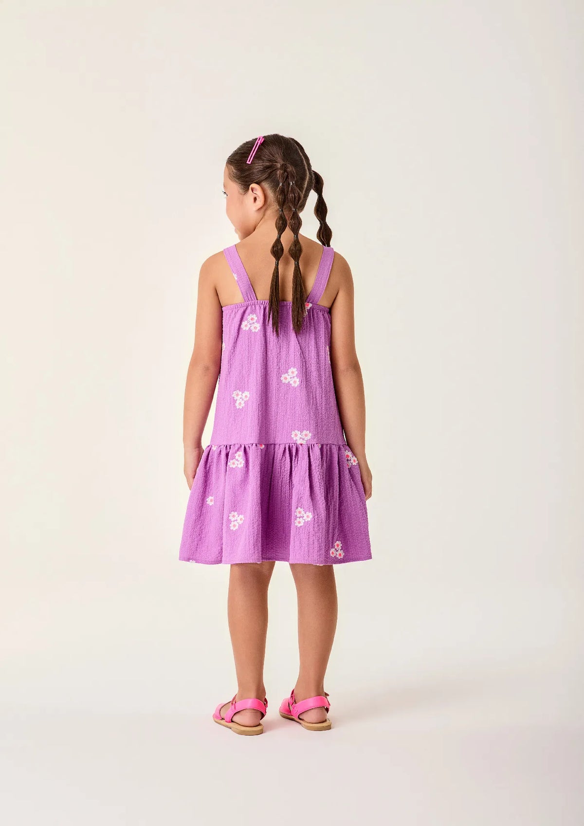 Vestido Infantil Bimbi Roxo Florzinhas Bordadas