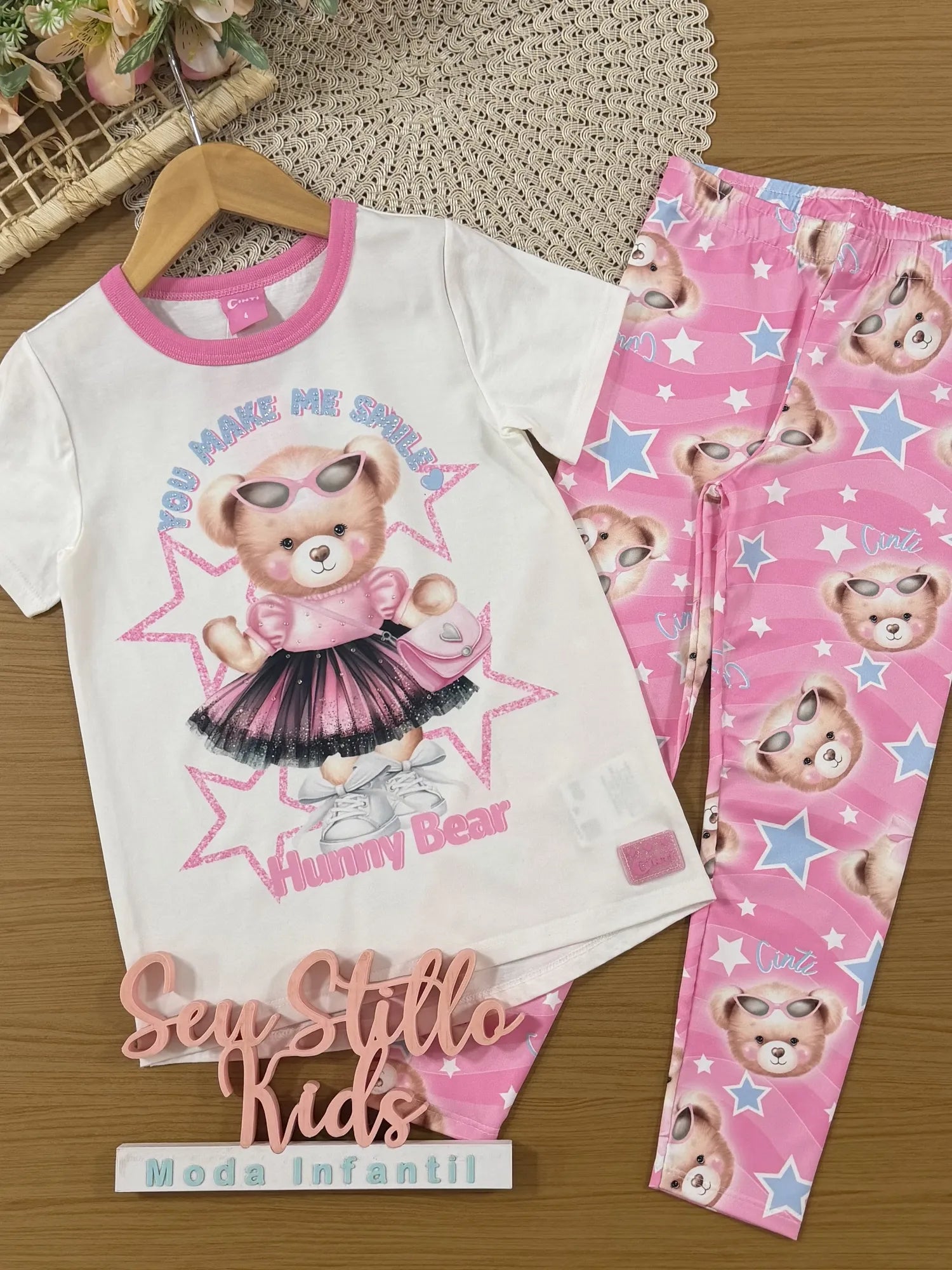 Conjunto Infantil Cinti Inverno Com Calça e Blusa Manga Curta Branca Fashion