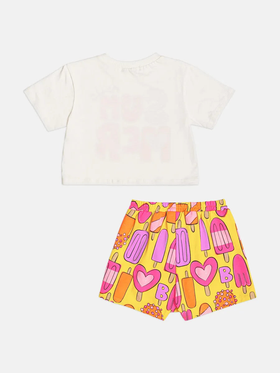 Conjunto Infantil Menina Bimbi Shorts Amarelo Picolé e Blusa Summer