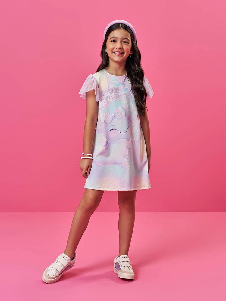 Vestido Infantil Cinti Verão Colorido Axolote More Love