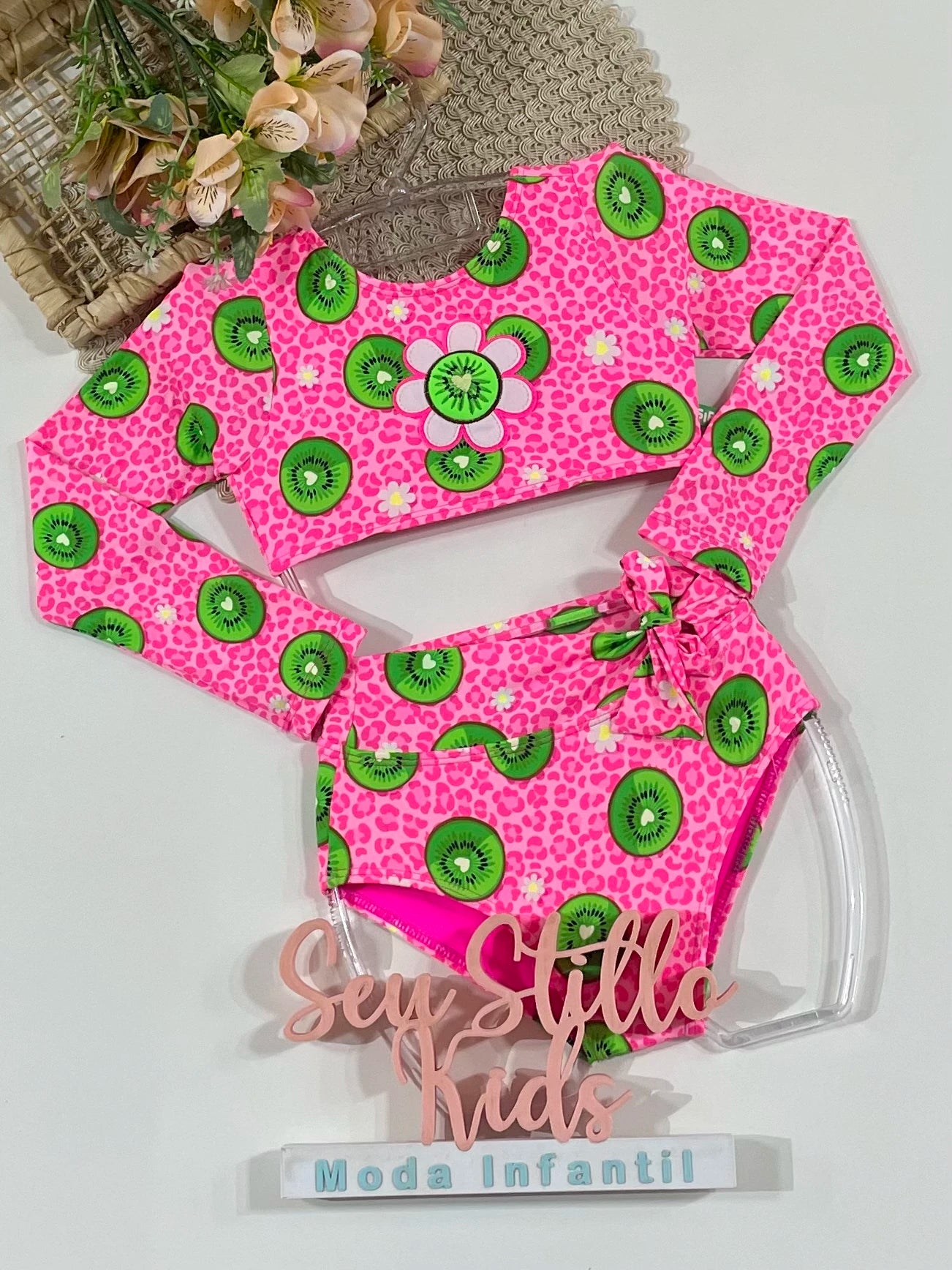 Biquíni Infantil Siri Kids Cropped Manga Longa Rosa Thais Kiwi 43106