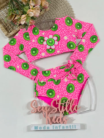 Biquíni Infantil Siri Kids Cropped Manga Longa Rosa Thais Kiwi 43106