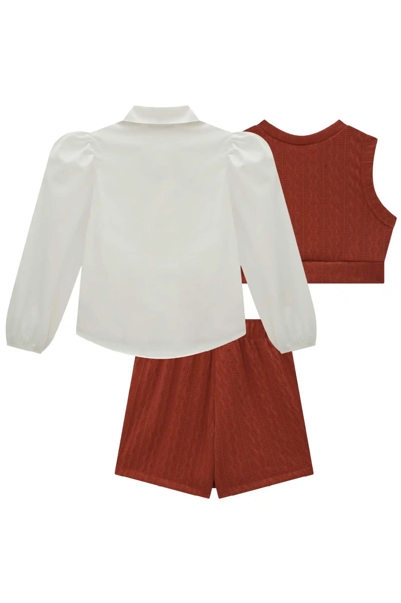 Conjunto Infantil Kukie Inverno Camisa Com Colete e Shorts Saia
