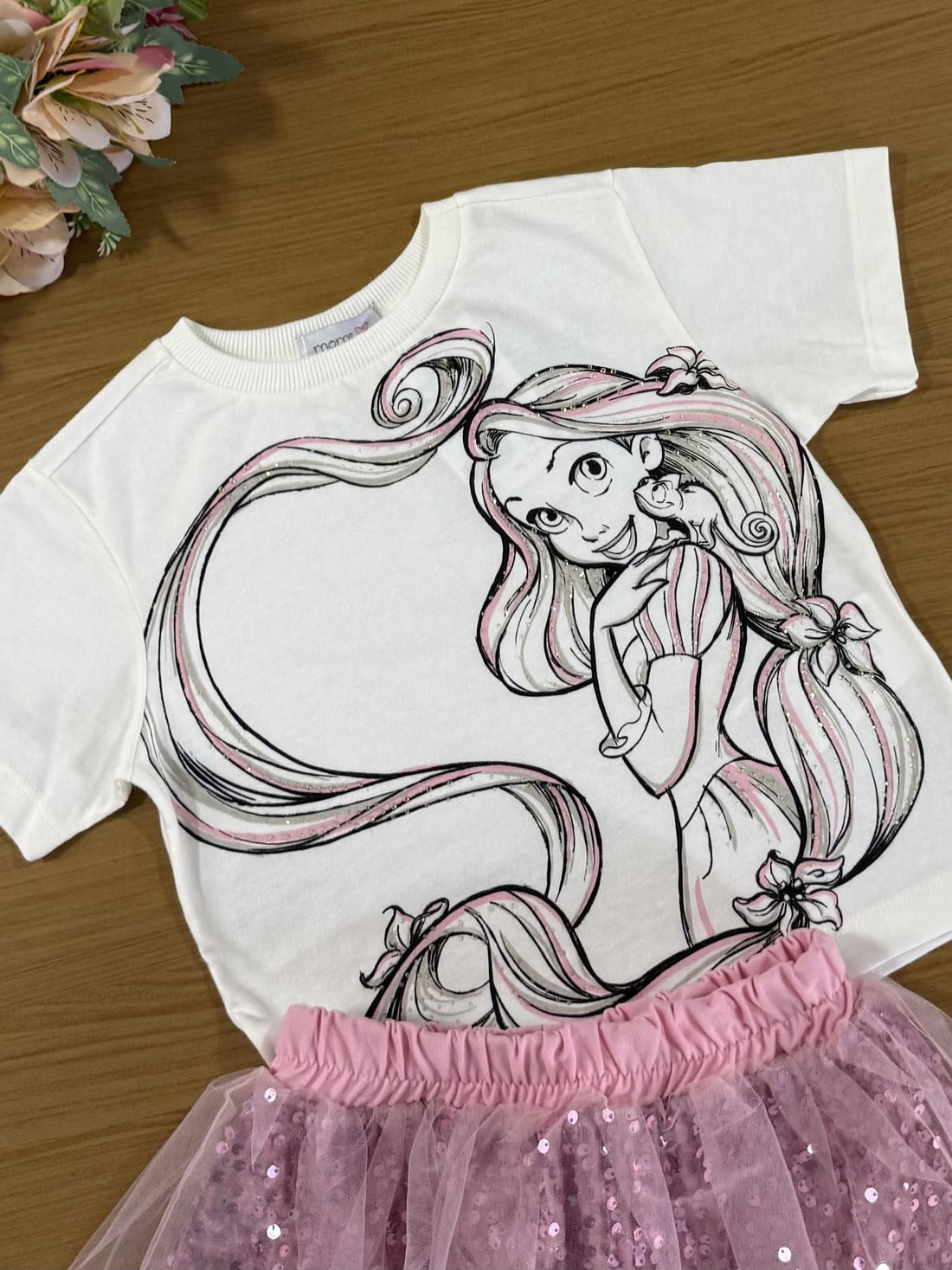 Conjunto Infantil Momi Inverno com Saia Rosa e Blusa Rapunzel Disney
