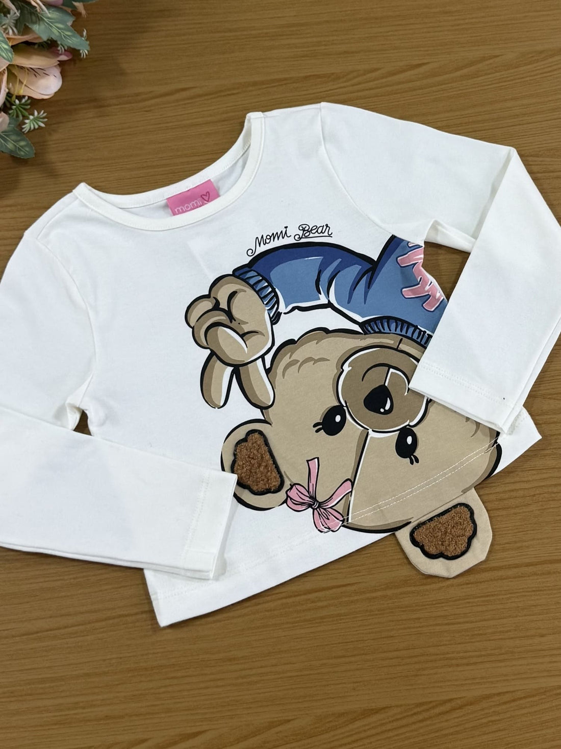 Conjunto Infantil Momi Inverno com Short-Saia Azul e Blusa Manga Longa Ursinha